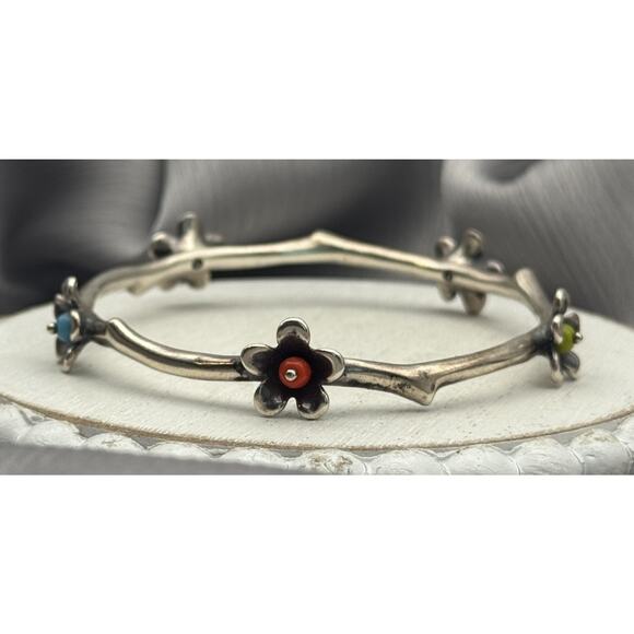 Retired James Avery Spring Blossom Twig Branch 925 Bangle Bracelet 22.56G / 7 In - Picture 1 of 9